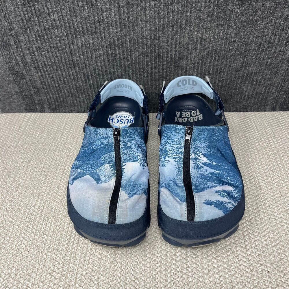 Crocs x Busch Light All Terrain Clog Slip Ons Blue Plaid Mens Size 12 US - Picture 2 of 8